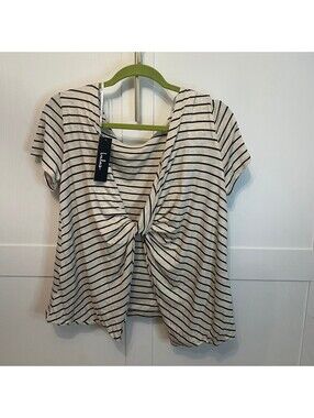 Lulus Boca Twist Back Tee Small NWT Black Oatmeal Striped Open Back Top